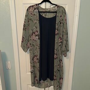 Floral Kimono Cardigan in Sage Green and Black